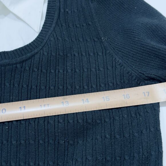 Notation Black Sweater White Collar Sleeve Bottom Trim Large - Picture 10 of 11